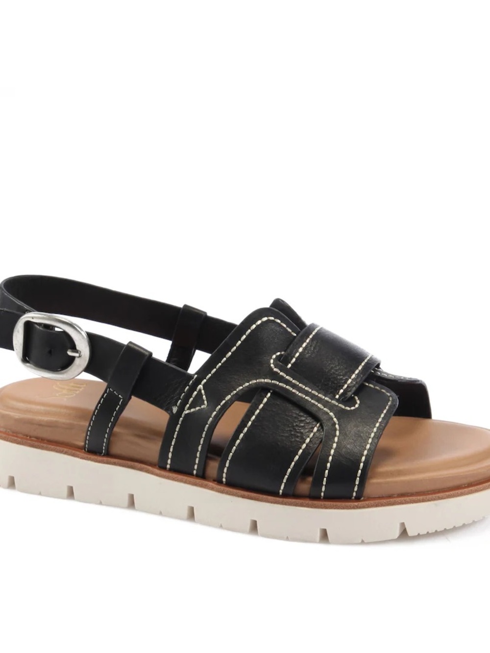 Sofft Black Leather Slingback Sandal with White Stitching